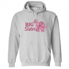 Big Sister Pink Dinosaur Classic Kids and Adults Pullover Cartoon Hoodie								 									 									